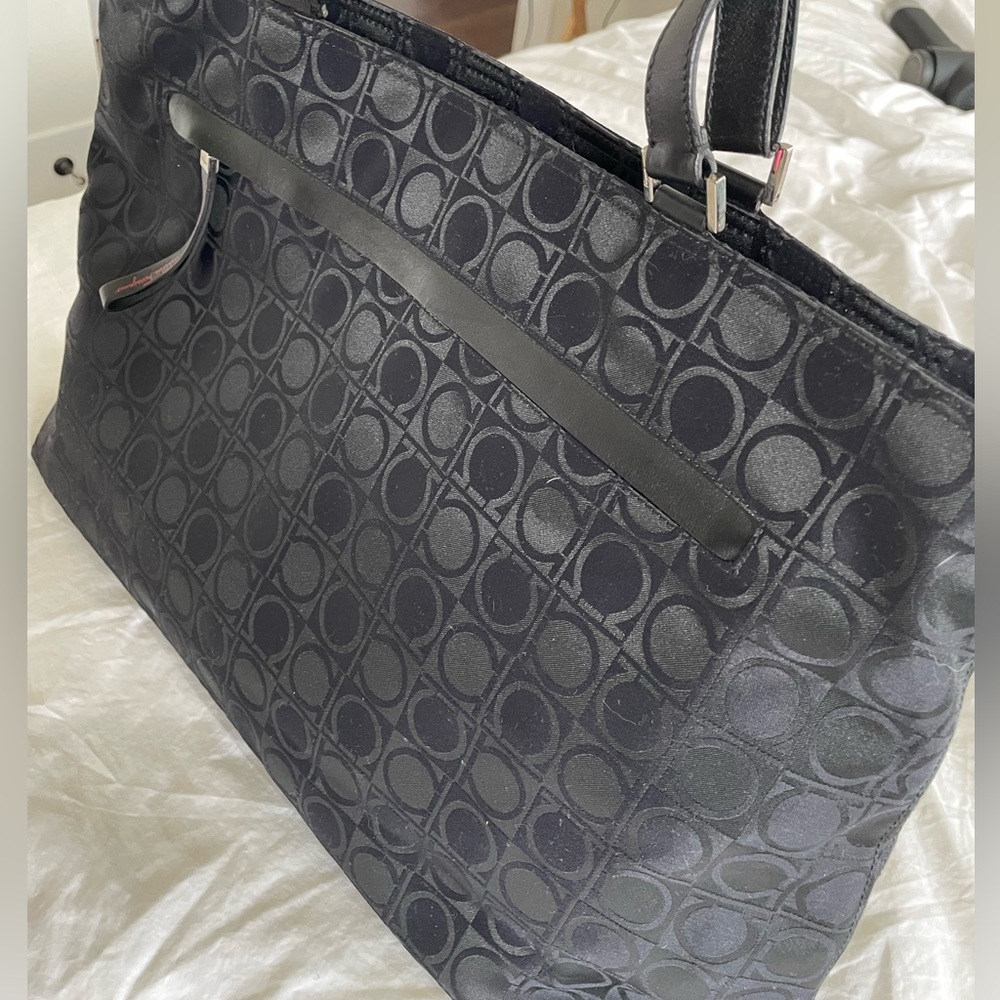 Salvatore Ferragamo Signature Fabric Black Carryall/Overnight Bag